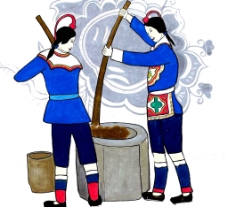 畲族妇女打糍粑图片