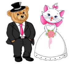 动物漫画西装婚纱卡通动物熊和猫浪漫婚礼迎宾漫画