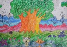 儿童绘画作品 狐假虎威图片