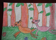 儿童绘画作品 奔跑小鹿图片