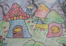 儿童绘画作品 蘑菇房图片