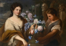 女人与花一位女士与一个手持花瓶的年轻人图片