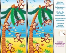 找不同卡通椰子树上的猴子图片