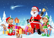 卡通快乐儿童圣诞老人圣诞背景图片
