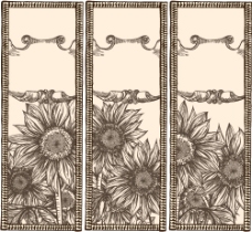 荷花矢量线条手绘花卉竖幅背景