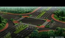 道路绿化 园林 十字路口设计图片