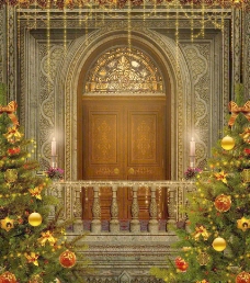 欧式边框欧式古典建筑中的圣诞树图片